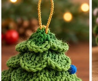 CrochetSmith illustration of the finished ornament's gold hanging loop attached at the top beside the star.
